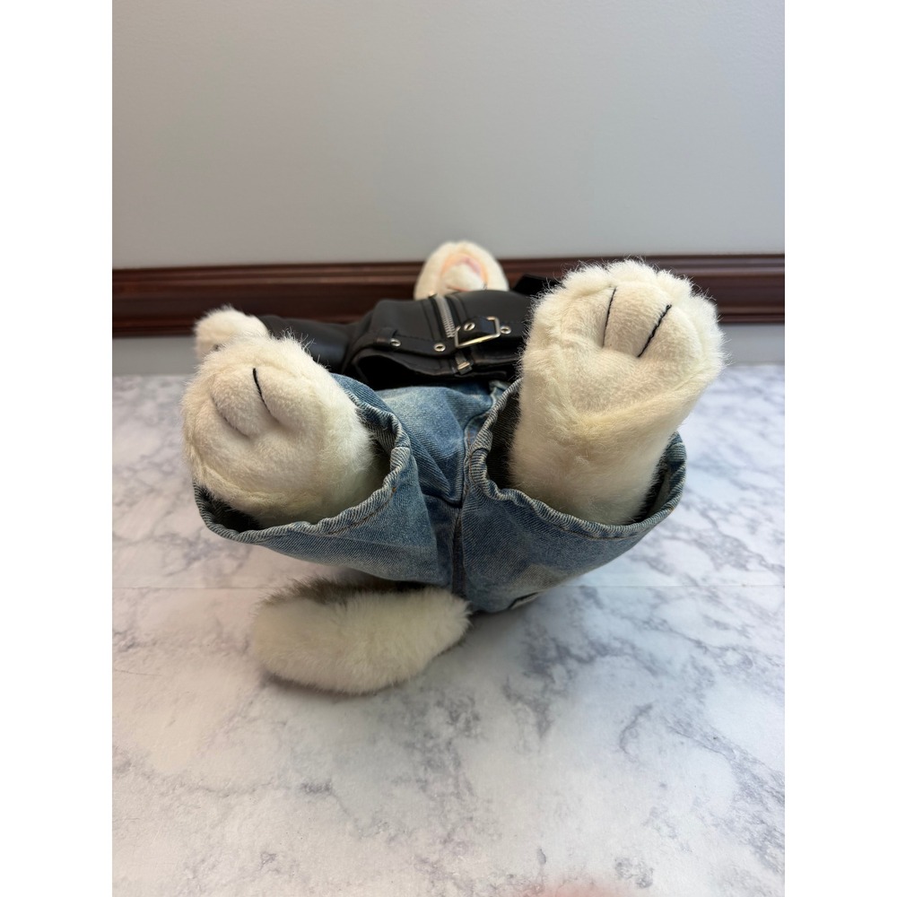 Build-A-Bear Husky Plush Harley-Davidson Biker Outfit Leather Jacket Jeans 16" - Picture 13 of 16